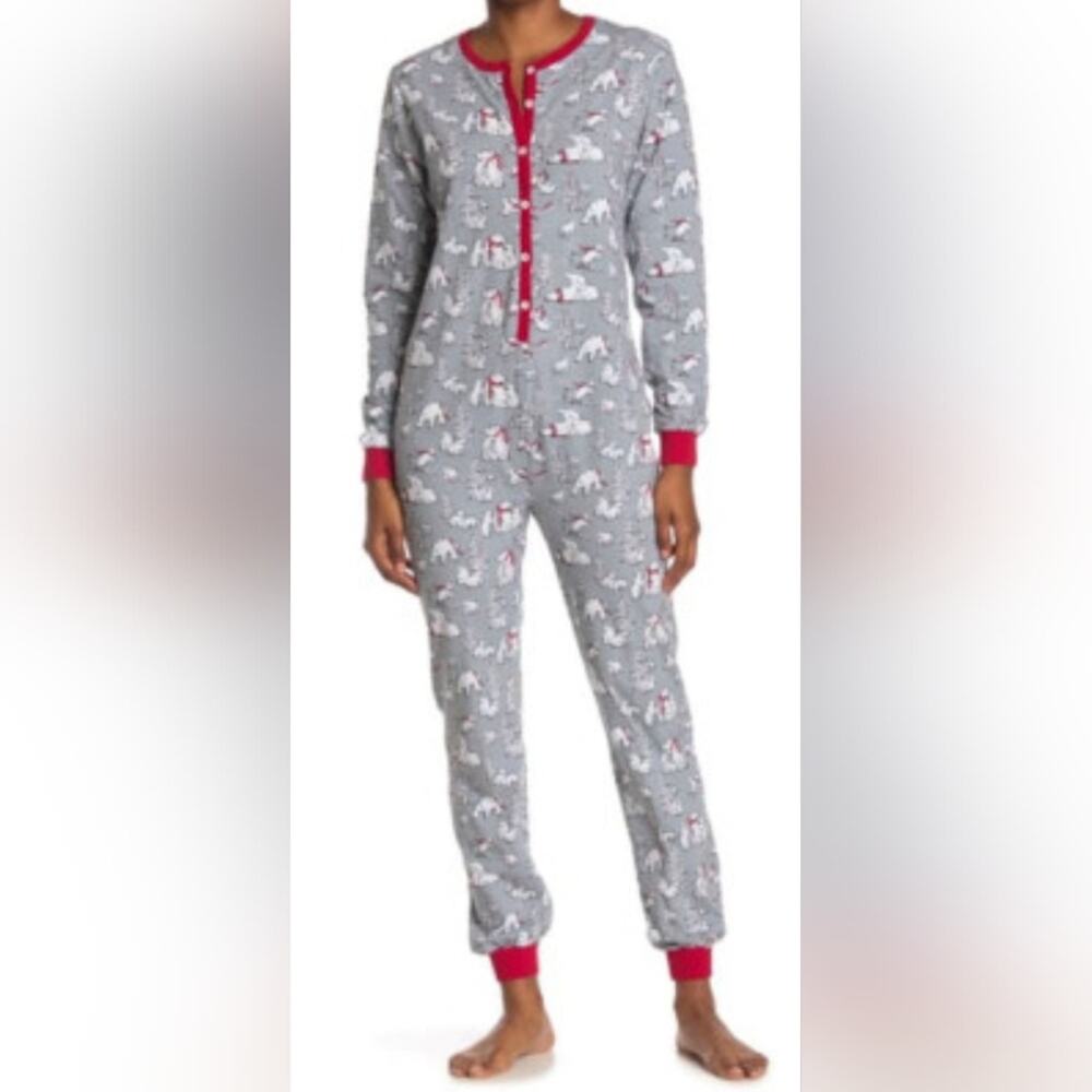 Vera Bradley Beary Merry Christmas One Piece PJ Set in Gray & Red  Sz L #533
